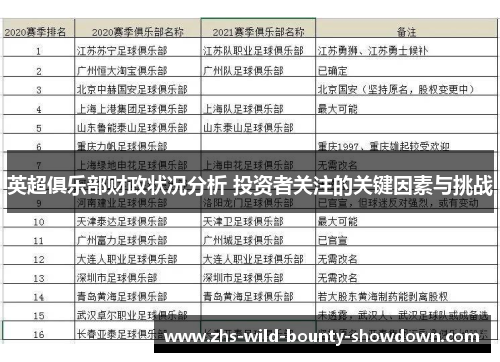 英超俱乐部财政状况分析 投资者关注的关键因素与挑战